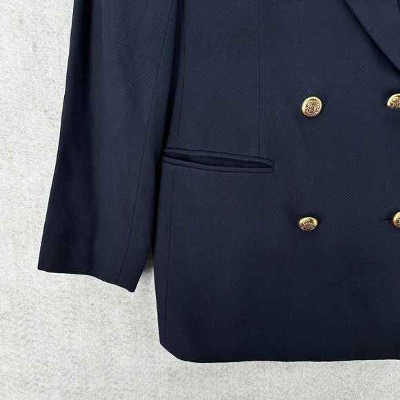 VINTAGE Hunt‎ Club Double Breasted Blazer Womens 8 Jacket Blue Gold Buttons Wool - Picture 5 of 14